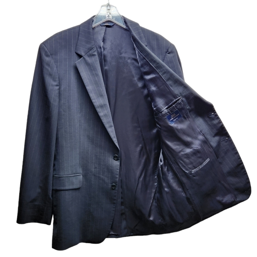 BROOKS Brothers 346 Mens 44L Wool Black Pinstripe Blazer Sport Coat Suit Jacket - Picture 1 of 11